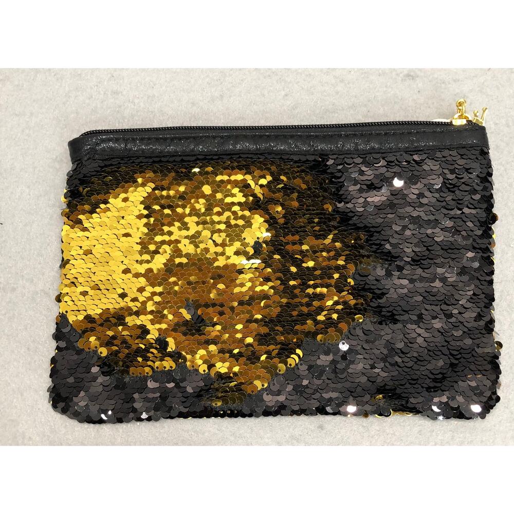 90s Y2K Retro Style Black Sequin Tote Bag Whimsical Gold Crown Logo & Pouch - Picture 14 of 15